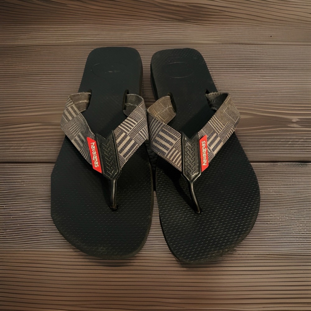 Havaianas Flip Flops Mens 11/12 Black Gray Fabric Strap Beach Sandals